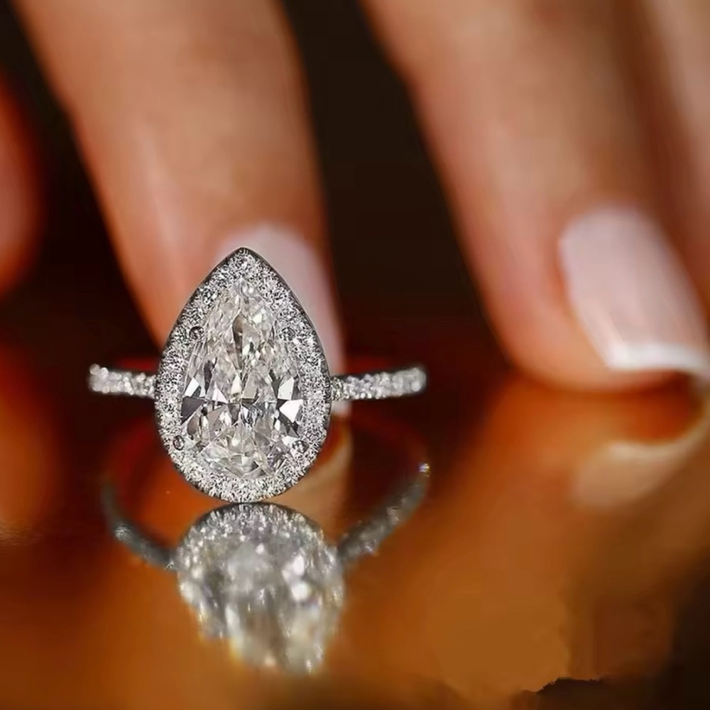 Water Drop  Women Engagement Ring Micro Paved CZ Ring size 7, 8